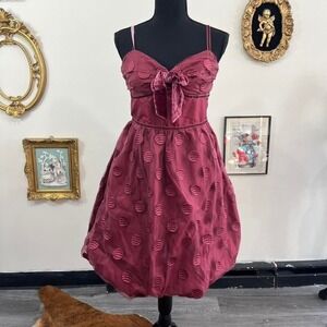 Vintage Y2K Betsy Johnson Burgundy Velvet Polka Dot Bubble Dress